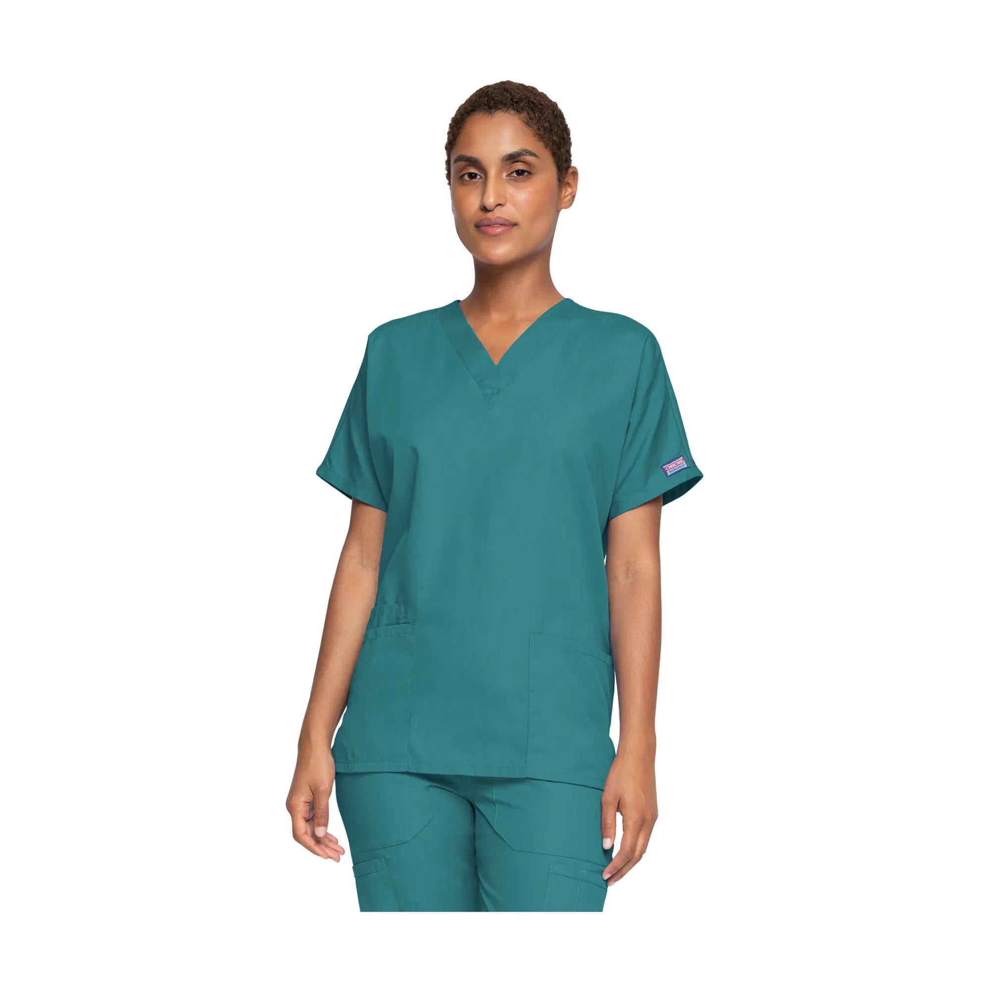 Guéthary - Tunique médicale - Col V - Manches courtes - Femme - Cherokee - Couleur 1 Cherokee Authentic Workwear  Bleu-Caraïbes-XXXL